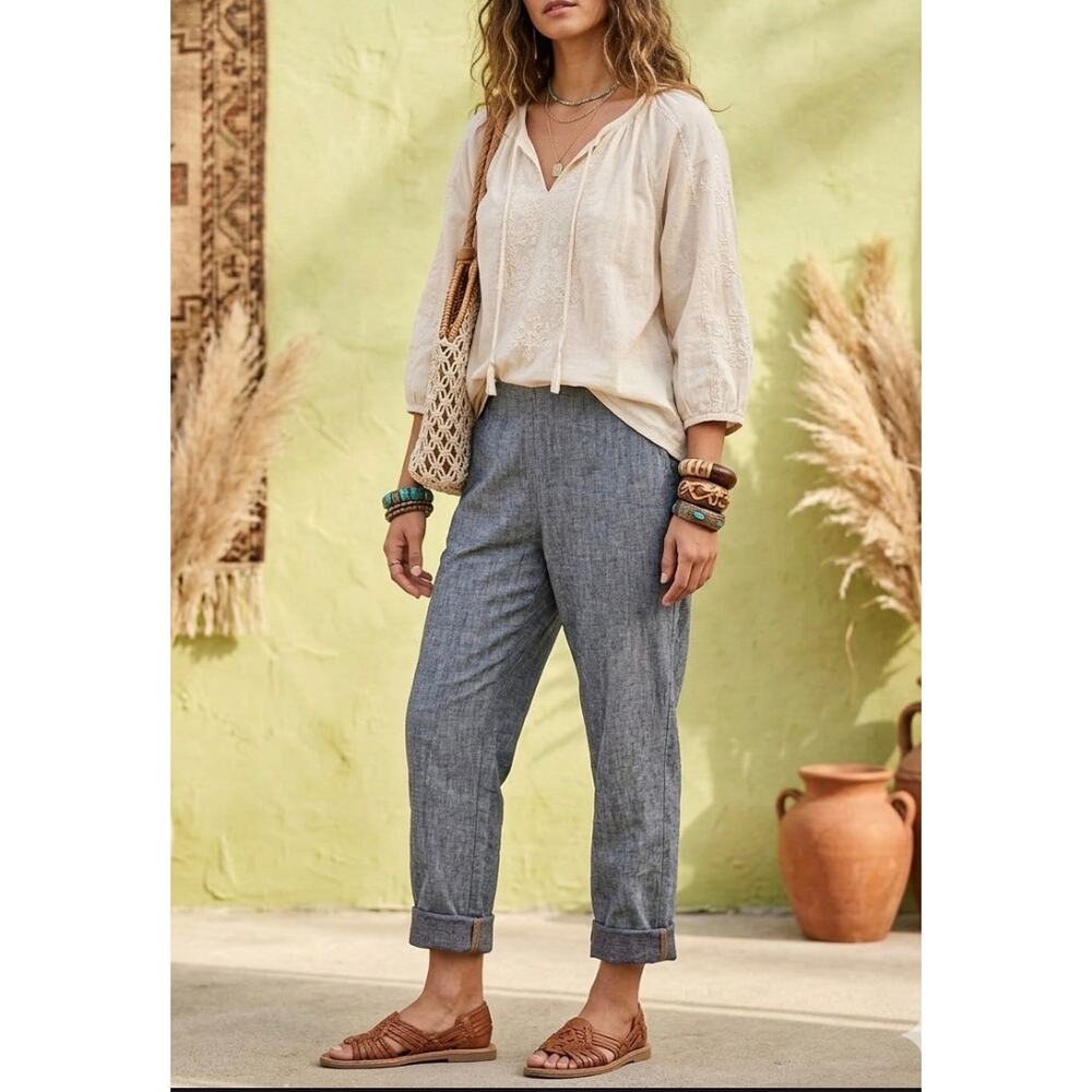 J. Jill Love Linen Pull On Pant Heathered Blue Medium